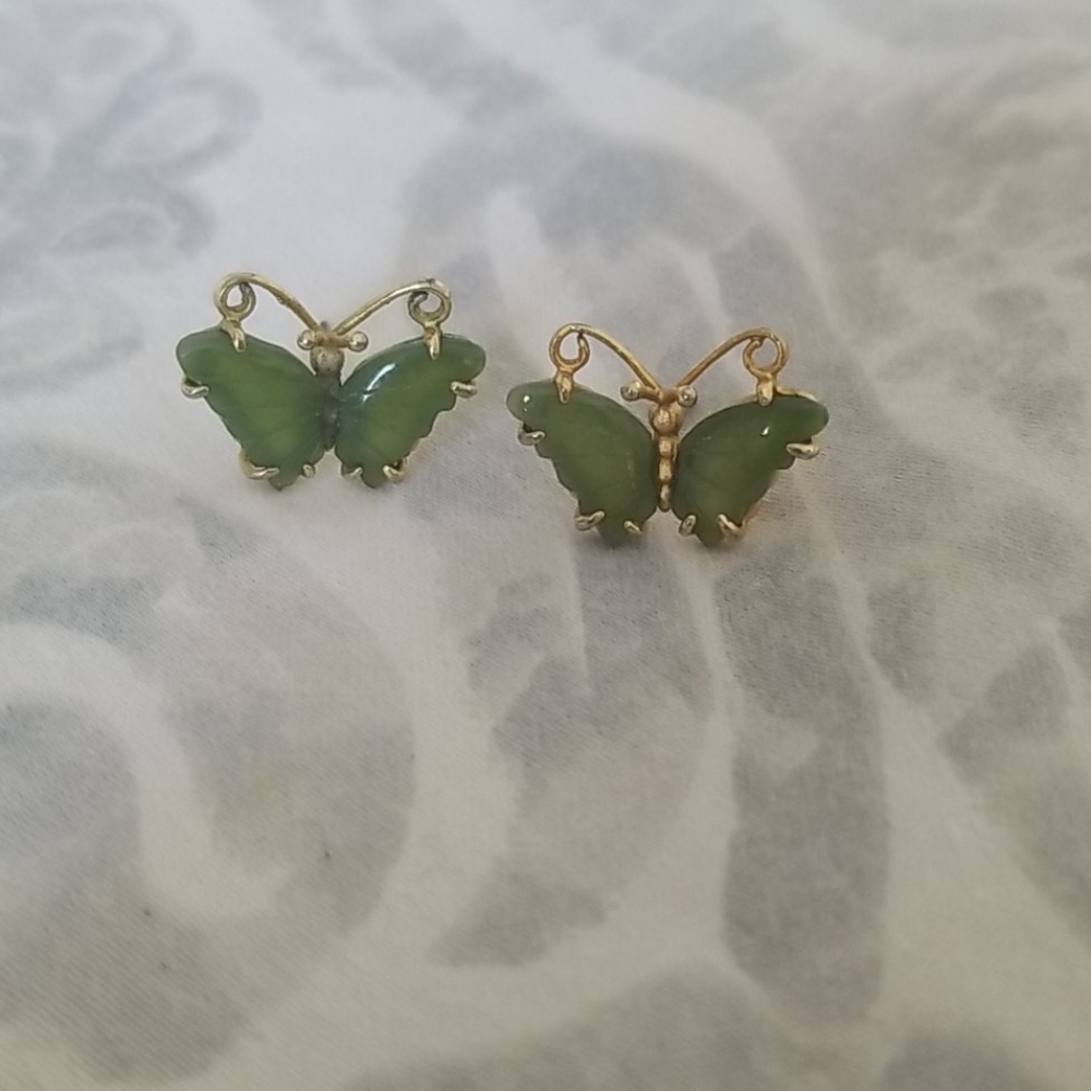 Jade colored butterfly earrings